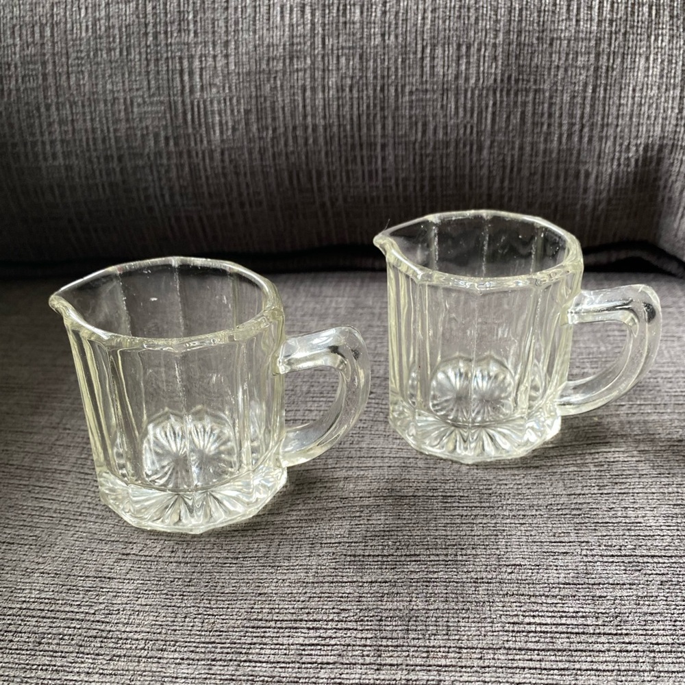 Vintage Clear Glass Creamer Pitcher Pair